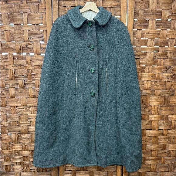 Vintage Wool Stylish Green Button-Up Cape - Picture 1 of 3